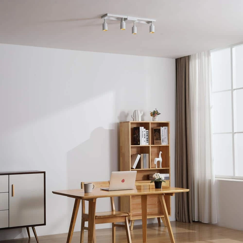 Shura White 4-Light Square Ceiling Light With Rotatable Heads, Integrated LED Bulbs, Fixed Track, 3000K, 1820 Lumen 4 Shura White 4-Light Square Ceiling Light With Rotatable Heads, Integrated LED Bulbs, Fixed Track, 3000K, 1820 Lumen - Image 2