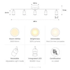 Shura White 5-Light Track Light With Rotatable Heads, Integrated LED Bulbs, 4 Ft. Track Lighting Kit, 3500K, 2275 Lumens -Lamp Parts white 3500k vidalite track lighting kits ce1060216 76 1000