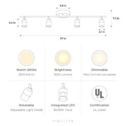 Shura White 4-Light Track Light With Rotatable Heads, Integrated LED Bulbs, 4 Ft. Track Lighting Kit, 3500K, 1820 Lumens 22 Shura White 4-Light Track Light With Rotatable Heads, Integrated LED Bulbs, 4 Ft. Track Lighting Kit, 3500K, 1820 Lumens -Lamp Parts white 3500k vidalite track lighting kits ce1060224 76 1000