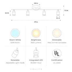Shura White 4-Light Track Light With Rotatable Heads, Integrated LED Bulbs, 4 Ft. Track Lighting Kit, 5000K, 1820 Lumens -Lamp Parts white 5000k vidalite track lighting kits ce1060226 76 1000
