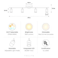 Shura White 4-Light 5CCT Track Light, 5 Color Selectable, Integrated LED Bulbs, 3 Ft Track Light Kit, 1820 Lumen -Lamp Parts white 5cct vidalite track lighting kits ce1060203 76 1000