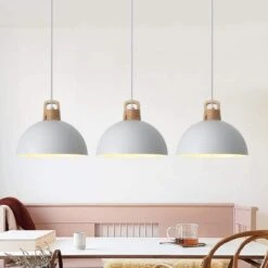3-Pack 1-Light White Vintage Pendant Light Adjustable Ceiling Hanging Lights With Metal Shade