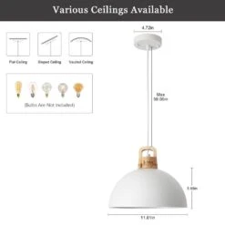 3-Pack 1-Light White Vintage Pendant Light Adjustable Ceiling Hanging Lights With Metal Shade -Lamp Parts white adsensty pendant lights hd3 1w 3 d00075 77 1000
