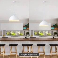 1-Light White Single Metal Dome Large Size Industrial Pendant Lighting With No Bulbs Included -Lamp Parts white adsensty pendant lights hd5 450 w d0199 40 1000