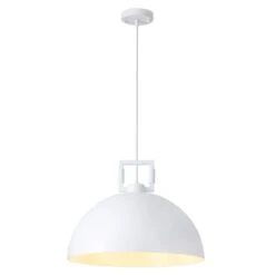 1-Light White Single Metal Dome Large Size Industrial Pendant Lighting With No Bulbs Included