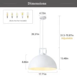 1-Light White Single Metal Dome Large Size Industrial Pendant Lighting With No Bulbs Included -Lamp Parts white adsensty pendant lights hd5 450 w d0199 66 1000