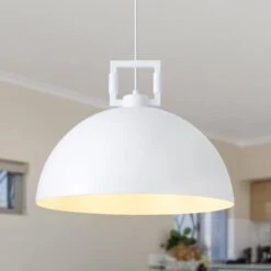 1-Light White Single Metal Dome Large Size Industrial Pendant Lighting With No Bulbs Included -Lamp Parts white adsensty pendant lights hd5 450 w d0199 a0 1000