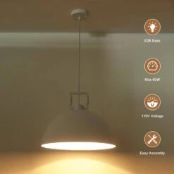 1-Light White Single Metal Dome Large Size Industrial Pendant Lighting With No Bulbs Included -Lamp Parts white adsensty pendant lights hd5 450 w d0199 c3 1000