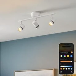 Boedy 2 Ft. 3-Light Smart Matte White Integrated LED Fixed Track Lighting Kit With Night Light Powered By Hubspace -Lamp Parts white and black hampton bay smart flushmount lighting te10c150018wwb 1f 1000