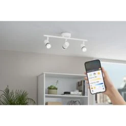 Boedy 2 Ft. 3-Light Smart Matte White Integrated LED Fixed Track Lighting Kit With Night Light Powered By Hubspace -Lamp Parts white and black hampton bay smart flushmount lighting te10c150018wwb 31 1000