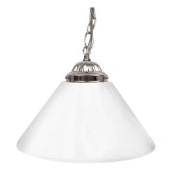 14 In. Single Shade White And Silver Hanging Lamp