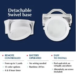 Color Changing Swivel Base 13 Color Options LED Cabinet Puck Lights (3-Pack) With Remote -Lamp Parts white bell howell puck lights 8415 fa 1000