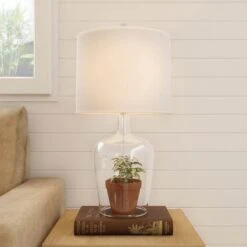 26 In. Glass Cloche Table Lamps, Set Of 2 Modern Farmhouse Accent Lights With Ivory Shades White/Clear -Lamp Parts white clear lavish home table lamps 72 lmp1 3 4f 1000