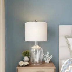 26 In. Glass Cloche Table Lamps, Set Of 2 Modern Farmhouse Accent Lights With Ivory Shades White/Clear -Lamp Parts white clear lavish home table lamps 72 lmp1 3 c3 1000