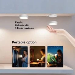 Plug In 2-Light White Rechargeable Integrated LED Under Cabinet Puck Light -Lamp Parts white commercial electric puck lights 23212kit wh 4f 1000