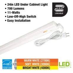 Plug-In 24 Inch Linkable LEDUndercabinet Light Task Under Counter Kitchen Lighting 3 Color Temperature Options -Lamp Parts white commercial electric under cabinet bar lights 54194202 e1 1000