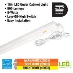 Plug-In 18 Inch Linkable LEDUndercabinet Light Task Under Counter Kitchen Lighting 3 Color Temperature Options -Lamp Parts white commercial electric under cabinet bar lights 54195202 e1 1000