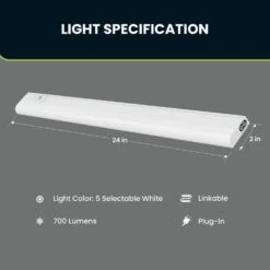 24 In. Plug-In White Integrated LED Linkable 2-Brightness Level Under Cabinet Light Task/Kitchen 5 Selectable White CCT -Lamp Parts white commercial electric under cabinet bar lights ucl24 5cct 2dim hd 1d 1000