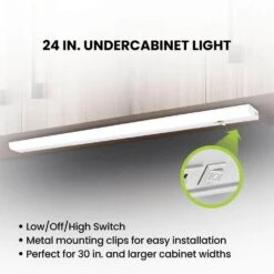 24 In. Plug-In White Integrated LED Linkable 2-Brightness Level Under Cabinet Light Task/Kitchen 5 Selectable White CCT -Lamp Parts white commercial electric under cabinet bar lights ucl24 5cct 2dim hd a0 1000