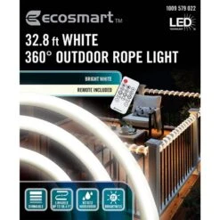 32.8 Ft. Plug-In Bright White LED 360° Outdoor Dimmable Linkable Rope Light With Remote Control -Lamp Parts white ecosmart rope lights al nr ww 32ft 4f 1000
