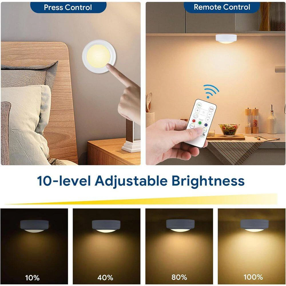 12 Light Dimmable Color Changing Warm White Integrated LED Under Cabinet Puck Light With Remote, Timer White 12-Pack 5 12 Light Dimmable Color Changing Warm White Integrated LED Under Cabinet Puck Light With Remote, Timer White 12-Pack - Image 3