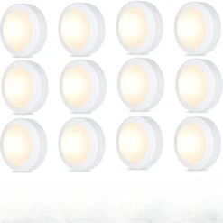 12 Light Dimmable Color Changing Warm White Integrated LED Under Cabinet Puck Light With Remote, Timer White 12-Pack