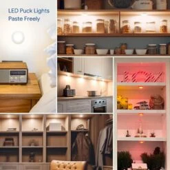 12 Light Dimmable Color Changing Warm White Integrated LED Under Cabinet Puck Light With Remote, Timer White 12-Pack 14 12 Light Dimmable Color Changing Warm White Integrated LED Under Cabinet Puck Light With Remote, Timer White 12-Pack -Lamp Parts white ekieudl puck lights 27e228ph007 fa 1000