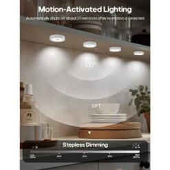 6-Light Dimmable Cold White Integrated LED Under Cabinet Puck Light Motion Sensor With IR Remote 6-Pack -Lamp Parts white ekieudl puck lights 27e229ph007 4f 1000