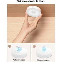 6-Light Dimmable Cold White Integrated LED Under Cabinet Puck Light Motion Sensor With IR Remote 6-Pack -Lamp Parts white ekieudl puck lights 27e229ph007 fa 1000