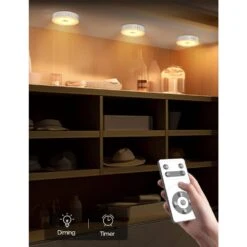 6 Light Dimmable Warm White Integrated LED Under Cabinet Puck Light Motion Sensor With IR Remote 6-Pack -Lamp Parts white ekieudl puck lights 27e231ph007 4f 1000