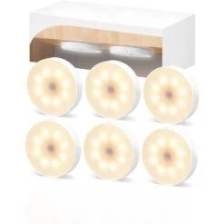 6 Light Dimmable Warm White Integrated LED Under Cabinet Puck Light Motion Sensor With IR Remote 6-Pack