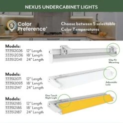 NEXUS 18 In. Plug-in Adjustable Lens Night Light Mode White Integrated LED Linkable Under Cabinet Light Selectable CCT -Lamp Parts white eti lighting under cabinet bar lights b04023301a 76 1000
