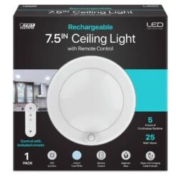 7.5 In. Battery Operated LED White 25-WH Rechargeable W/Remote Control 4000K Cool White Ceiling Fixture Light (1-Pack) -Lamp Parts white feit electric puck lights cm7 5 840 25 bat c3 1000