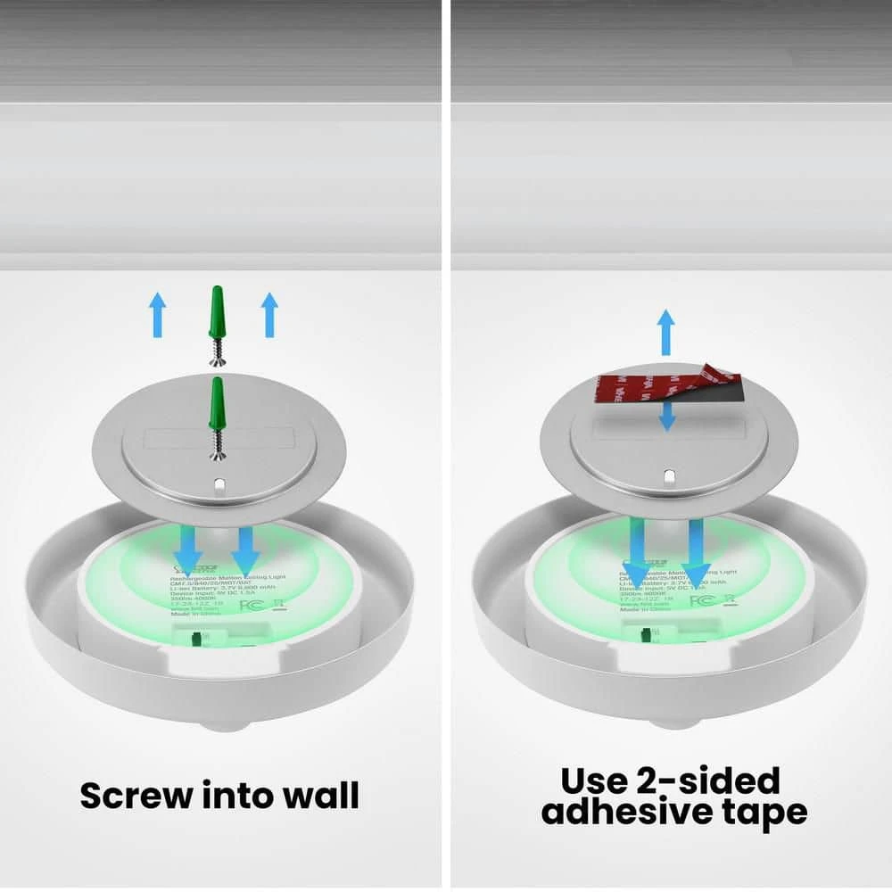 7.5 In. Battery Operated LED White Motion Sensor 25-WH Rechargeable Ceiling Fixture Light, 4000K Cool White (4-Pack) 7 7.5 In. Battery Operated LED White Motion Sensor 25-WH Rechargeable Ceiling Fixture Light, 4000K Cool White (4-Pack) - Image 5