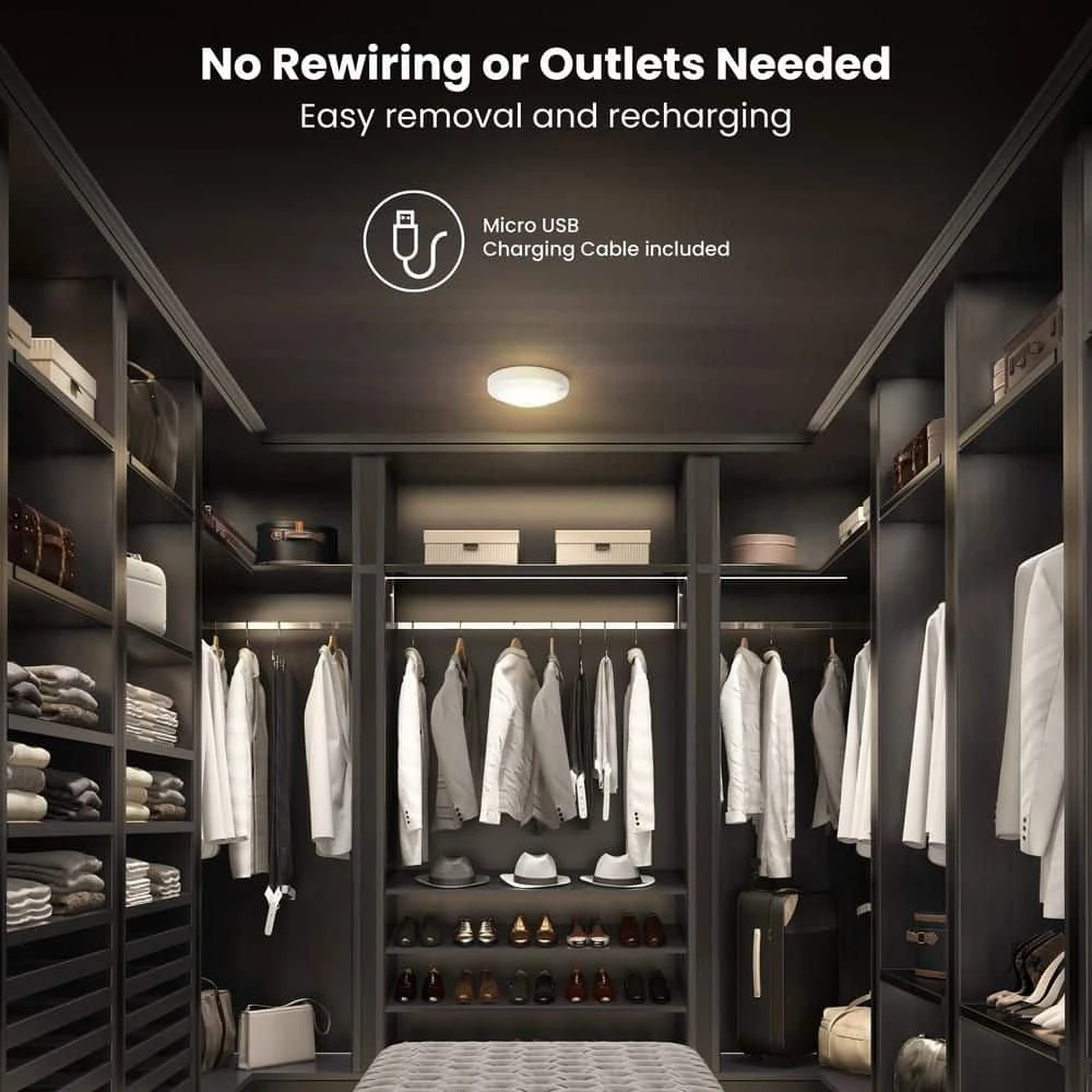 7.5 In. Battery Operated LED White Motion Sensor 25-WH Rechargeable Ceiling Fixture Light, 4000K Cool White (4-Pack) 4 7.5 In. Battery Operated LED White Motion Sensor 25-WH Rechargeable Ceiling Fixture Light, 4000K Cool White (4-Pack) - Image 2