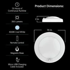 7.5 In. Battery Operated LED White 35-WH Rechargeable W/Remote Control 4000K Cool White Ceiling Fixture Light (12-Pack) -Lamp Parts white feit electric puck lights cm7 5 840 35 bat 12 40 1000