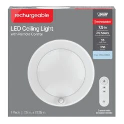 7.5 In. Battery Operated LED White 35-WH Rechargeable W/Remote Control 4000K Cool White Ceiling Fixture Light (12-Pack) -Lamp Parts white feit electric puck lights cm7 5 840 35 bat 12 c3 1000