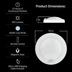 7.5 In. Battery Operated LED White 35-WH Rechargeable W/Remote Control 4000K Cool White Ceiling Fixture Light (1-Pack) -Lamp Parts white feit electric puck lights cm7 5 840 35 bat 40 1000