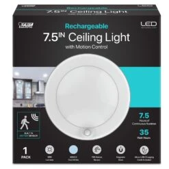 7.5 In. Battery Operated LED White Motion Sensor 35-WH Rechargeable W/Remote Cool White Ceiling Fixture Light (4-Pack) -Lamp Parts white feit electric puck lights cm7 5 840 35 motbat4 c3 1000