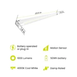 2 Ft. Battery Operated LED White Motion Sensor 50-WH Rechargeable 1000-Lumen Cool White Portable Shop Light (4-Pack) -Lamp Parts white feit electric under cabinet bar lights shop2 840 50 motbat4 a0 1000