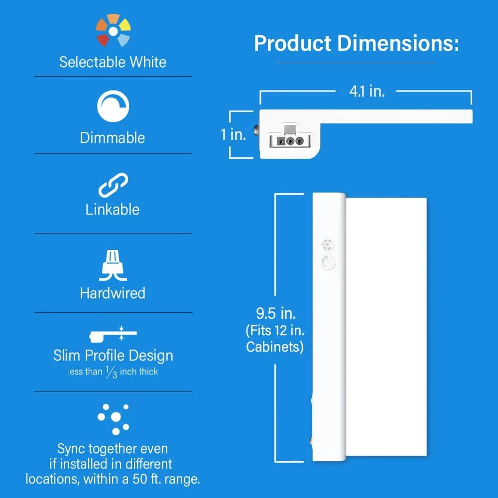 9.5 In. 2-Light (Fits 12 In. Cabinet) Hardwire Integrated LED Onesync Under Cabinet Light With Wireless Remote Control 4 9.5 In. 2-Light (Fits 12 In. Cabinet) Hardwire Integrated LED Onesync Under Cabinet Light With Wireless Remote Control - Image 2
