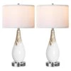 27.5 In. White Touch Control Table Lamps Set Of 2 With USB Ports, 3-Way Dimmable With A Brushed Nickel Finish Metal -Lamp Parts white glass rottogoon table lamps palp321aw2 64 1000