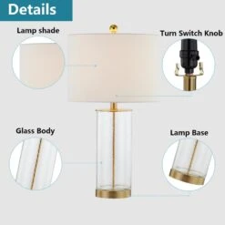 Concord 23.25 In. White/Gold Coastal Dimmable Glass Bedroom Living Room Bedside Desk Nightstand Table Lamps Set Of 2 -Lamp Parts white gold maxax table lamps t27 gd 44 1000