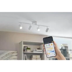 Crosshaven 2.6 Ft. White Smart Color Tunable Integrated LED Track Lighting Kit With 4 Fixed Track Heads -Lamp Parts white hampton bay smart flushmount lighting hbt41051rwa 06 66 1000