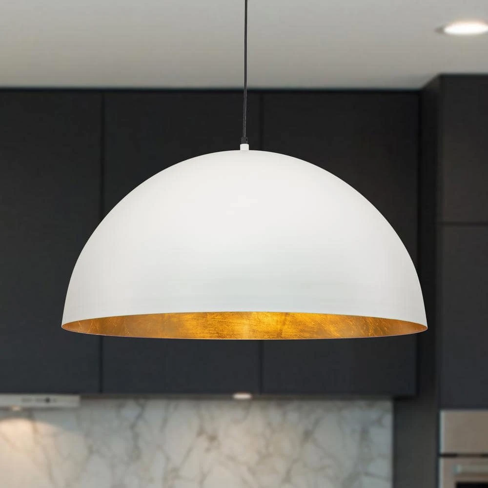 PCover 23 In.Dia Large Lighting 1-Light White Farmhouse Dome Pendant Light Industrial Gold Leaf Island Ceiling Light 5 PCover 23 In.Dia Large Lighting 1-Light White Farmhouse Dome Pendant Light Industrial Gold Leaf Island Ceiling Light - Image 3
