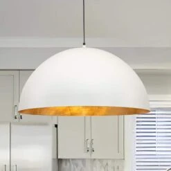 PCover 23 In.Dia Large Lighting 1-Light White Farmhouse Dome Pendant Light Industrial Gold Leaf Island Ceiling Light