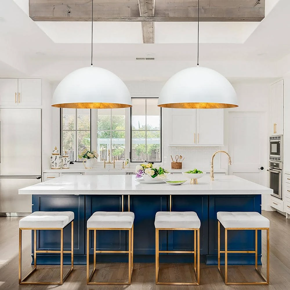 PCover 23 In.Dia Large Lighting 1-Light White Farmhouse Dome Pendant Light Industrial Gold Leaf Island Ceiling Light 13 PCover 23 In.Dia Large Lighting 1-Light White Farmhouse Dome Pendant Light Industrial Gold Leaf Island Ceiling Light - Image 11