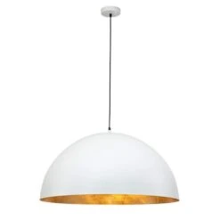 PCover 3-Light 31.5 In. W White Pendant Light Industrial Dome Hanging Light With Gold Foil Interior For Kitchens
