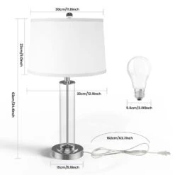 24.4 In. 3-Way White Dimmable Touch Lamps With USB Charging Port LED -Lamp Parts white innobule table lamps ww fan271 1f 1000