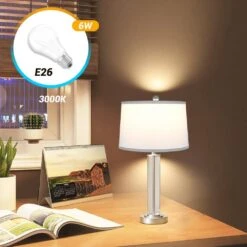 24.4 In. 3-Way White Dimmable Touch Lamps With USB Charging Port LED -Lamp Parts white innobule table lamps ww fan271 76 1000